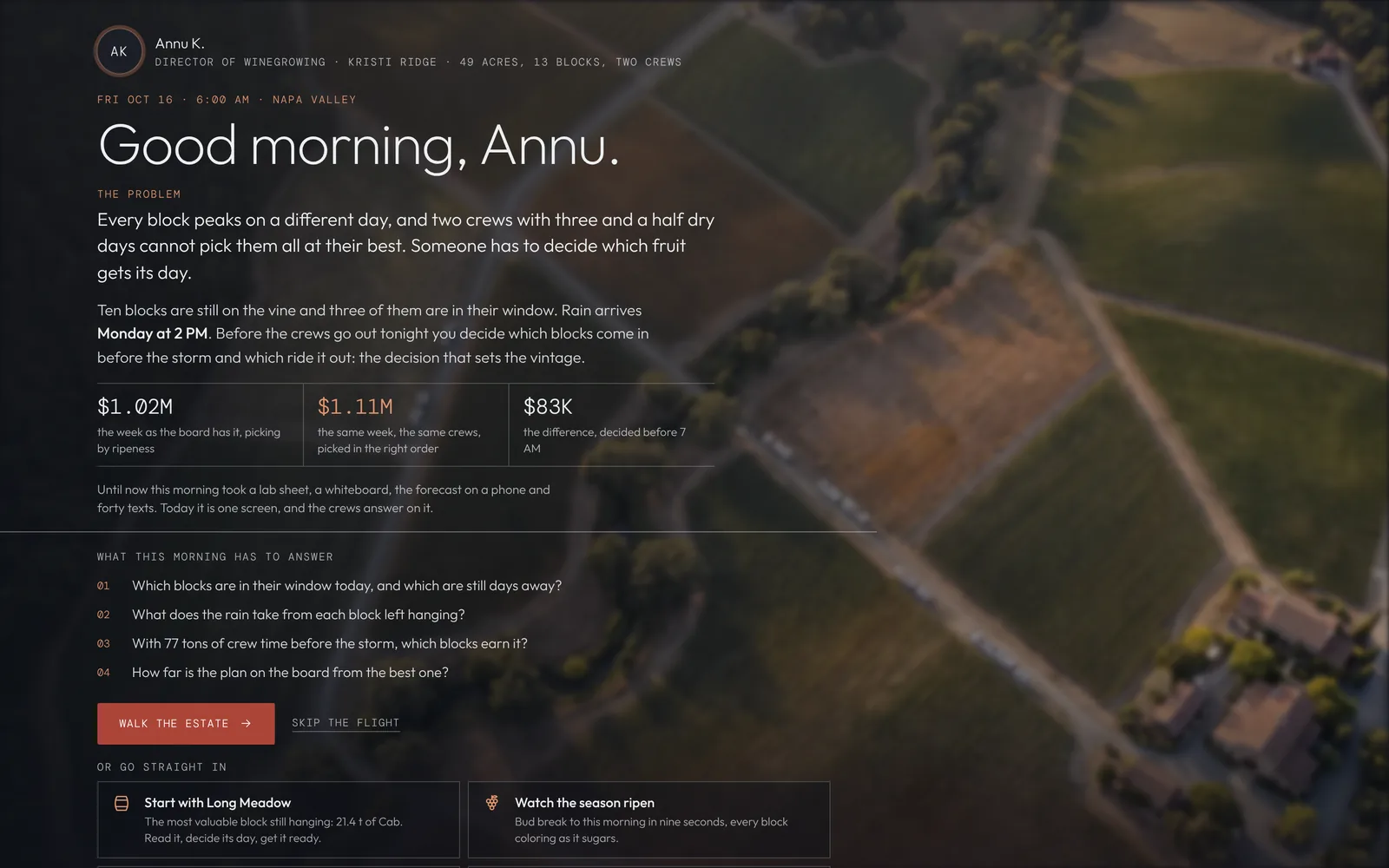 Harvest opening screen